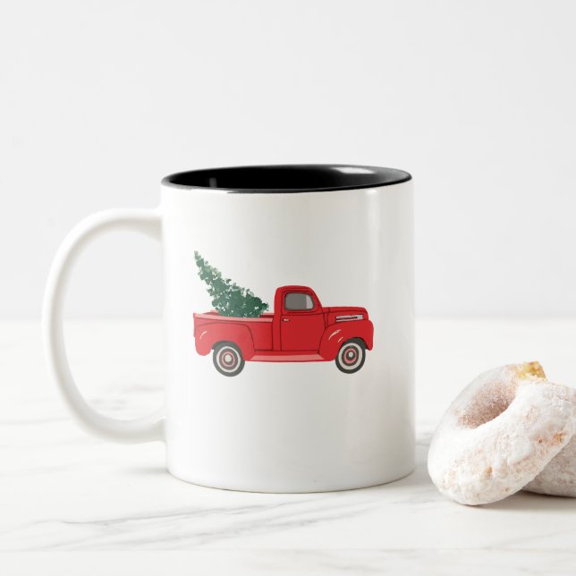 Tasse 2 Couleurs Camion rouge avec arbre Art (Avec donut)