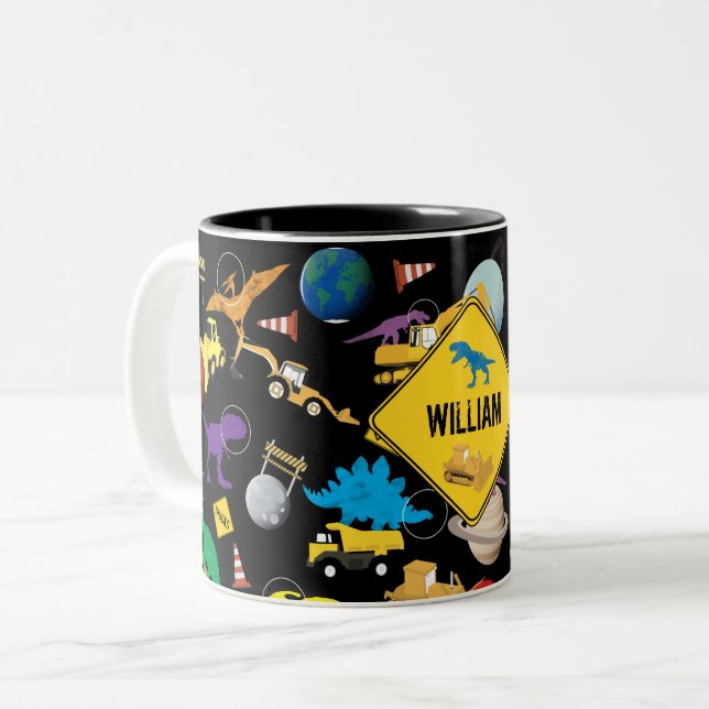 Tasse 2 Couleurs Camions de construction Astronaut Dinosaures dans  (Devant gauche)