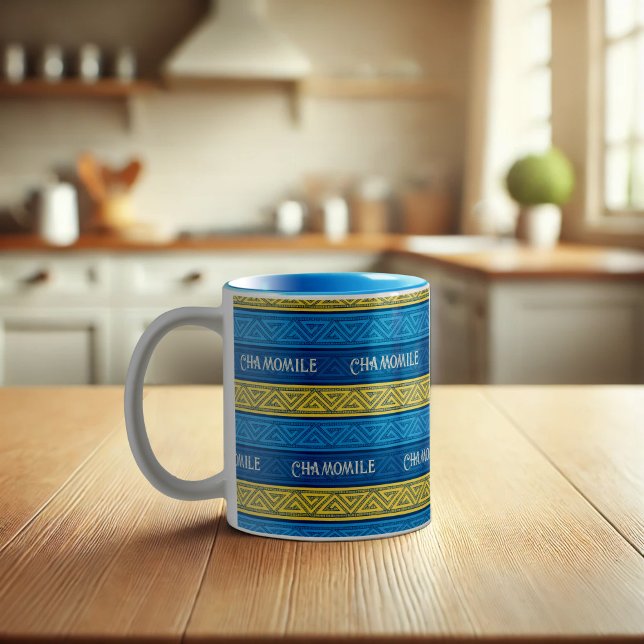 Tasse 2 Couleurs Camomile Tea Vibrant Yellow & Blue Celtic Stripes (Créateur téléchargé)