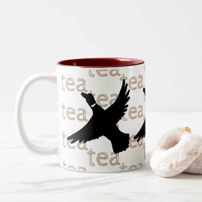 Tasse 2 Couleurs Canard à thé pour oiseaux dessiné à la main (Avec donut)
