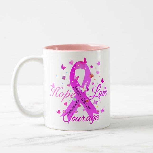 Tasse 2 Couleurs Cancer du sein Hope Love Courage (Gauche)
