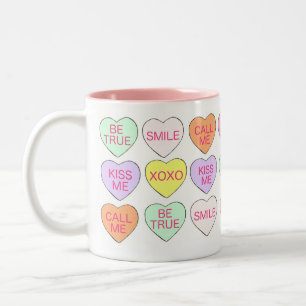 Tasse 2 Couleurs Candy Conversation Coeur Saint-Valentin Amour rose