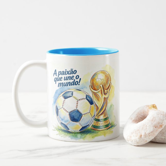 Tasse 2 Couleurs Caneca Paixão da Copa do Mundo (Avec donut)