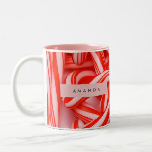 Tasse 2 Couleurs Canne à bonbons rouge et blanche personnalisée