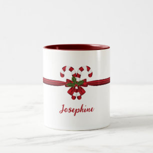 Tasse 2 Couleurs Canne à sucre festive rouge et blanche Arc et nom