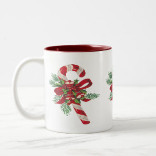 Tasse 2 Couleurs Canne en bonbons de Noël avec ruban décoratif