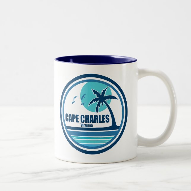 Tasse 2 Couleurs Cape Charles Beach Virginia Palm Tree Birds (Droit)