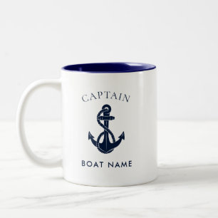 Tasse 2 Couleurs Capitaine nautique personnalisé Ancre de bateau Ma