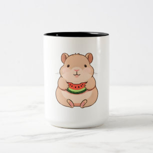 Tasse 2 Couleurs Capybara Chibi Mignon Mangeant une Tranche de Past