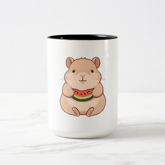 Tasse 2 Couleurs Capybara Chibi Mignon Mangeant une Tranche de Past (Centre)
