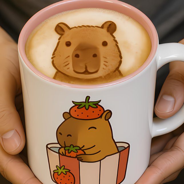 Tasse 2 Couleurs Capybara et confiture de fraises | Amour Fruit (Créateur téléchargé)
