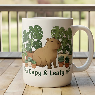 Tasse 2 Couleurs Capybara et plantes vertes – Botanique mignonne 