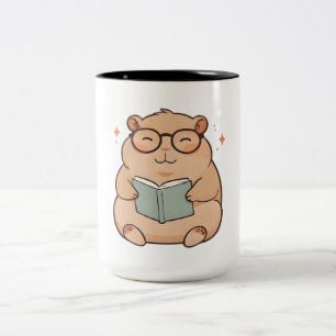 Tasse 2 Couleurs Capybara lisant avec des lunettes design Kawaii