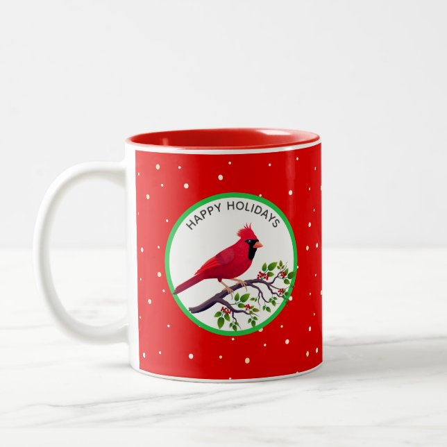 Tasse 2 Couleurs Cardinal rouge perché sur une branche d'arbre (Gauche)