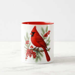 Tasse 2 Couleurs Cardinal Rouge Vintage   Oiseau Classique de l'Hiv