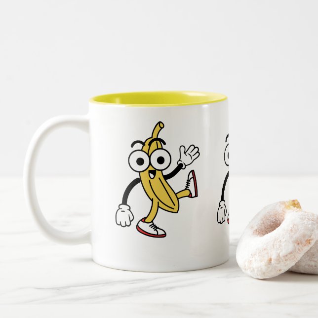 Tasse 2 Couleurs Caricature à la banane (Avec donut)