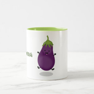 Tasse 2 Couleurs Caricature d'aubergine joyeux