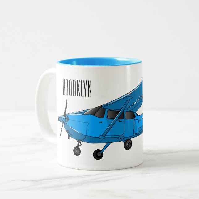 Tasse 2 Couleurs Caricature d'avion à voilure fixe (Devant gauche)