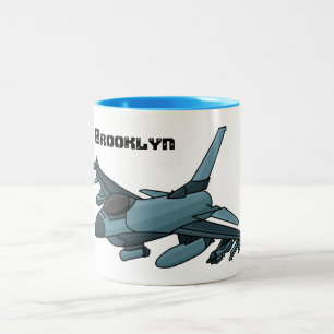 Tasse 2 Couleurs Caricature d'avion de chasse militaire