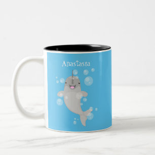 Tasse 2 Couleurs Caricature de bulles de narval joyeux