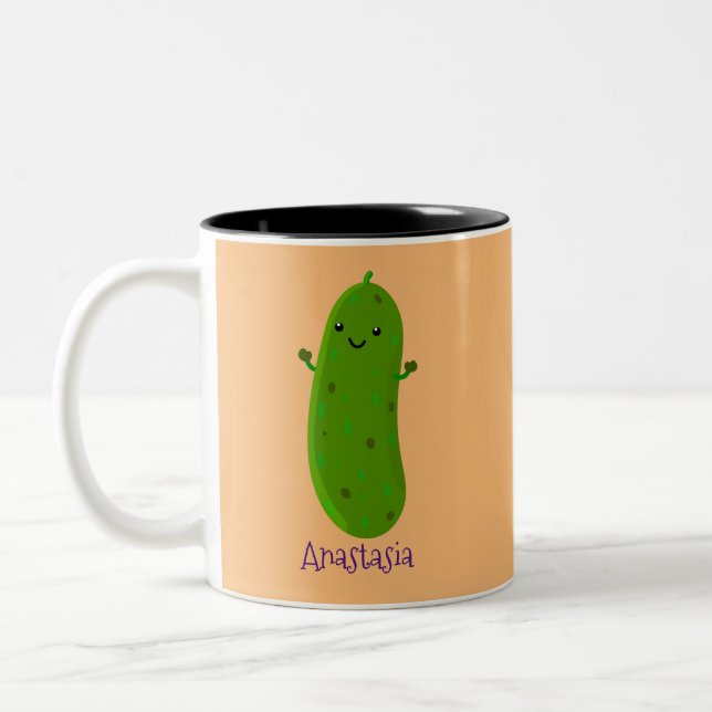 Tasse 2 Couleurs Caricature de cornichon joyeux (Gauche)