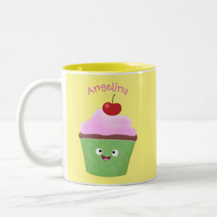 Tasse 2 Couleurs Caricature de cupcake joyeux