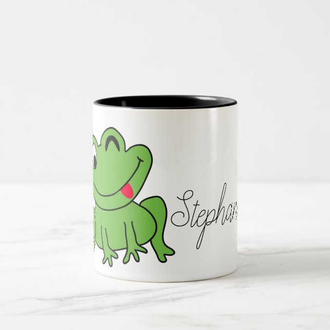Tasse 2 Couleurs Caricature de la grenouille verte personnalisée (Centre)