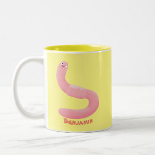 Tasse 2 Couleurs Caricature de vers de terre rose joli