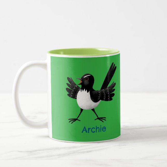 Tasse 2 Couleurs Caricature de Willie Wagtail australienne personna (Gauche)