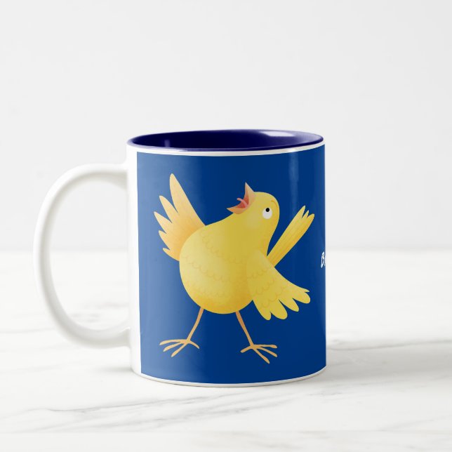 Tasse 2 Couleurs Caricature d'oiseau canari jaune chantant mignon (Gauche)