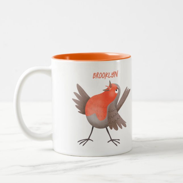 Tasse 2 Couleurs Caricature d'oiseau rouge chantant mignon (Gauche)