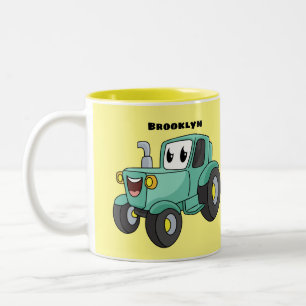 Tasse 2 Couleurs Caricature joli tracteur vert joyeux