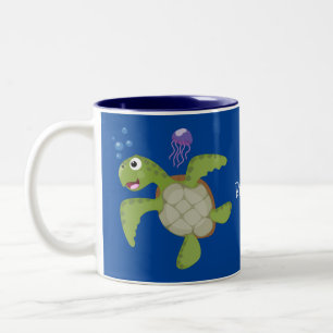 Tasse 2 Couleurs Caricature joyeuse de tortue de mer verte mignonne