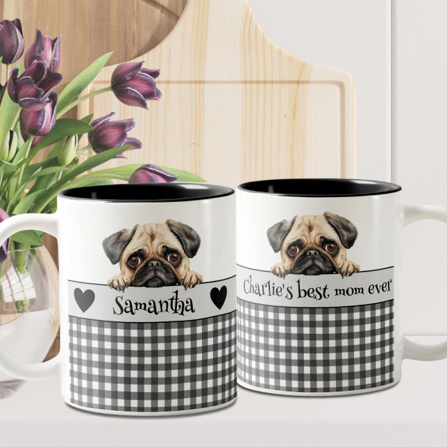 Tasse 2 Couleurs Carlin d'aquarelle maman chien personnalisé (Créateur téléchargé)
