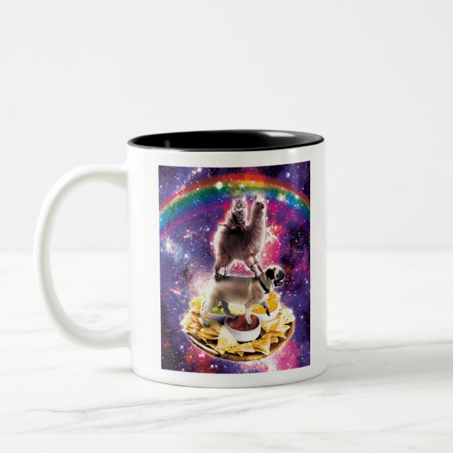 Tasse 2 Couleurs Carlin Space Cat Llama Riding Nachos (Gauche)