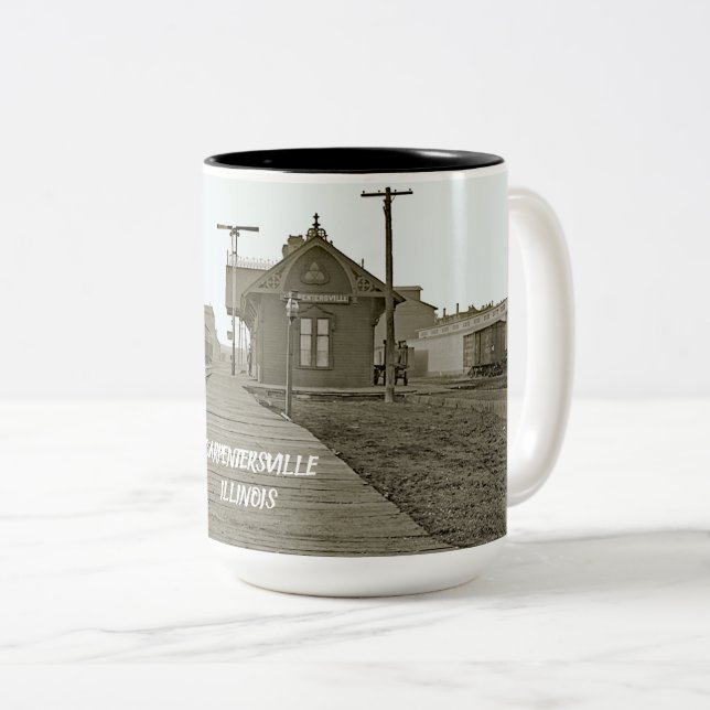 TASSE 2 COULEURS CARPENTERSVILLE ILLINOIS FERROAD DEPOT TRAIN 1890 (Devant droit)