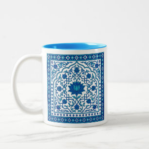 Tasse 2 Couleurs Carreau de mandala Lotus Bleu