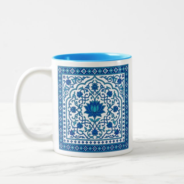 Tasse 2 Couleurs Carreau de mandala Lotus Bleu (Gauche)