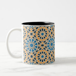 Tasse 2 Couleurs Carreau géométrique marocain & motif orange