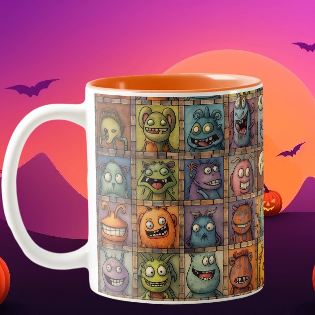 Tasse 2 Couleurs Carreaux Carrés super Retro Monster Cartoon (Créateur téléchargé)