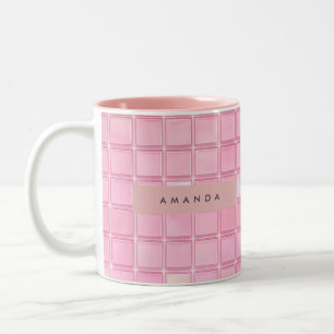 Tasse 2 Couleurs Carreaux de mosaïque roses brillants personnalisés