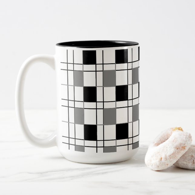 Tasse 2 Couleurs Carreaux Noir Blanc Gris  (Avec donut)