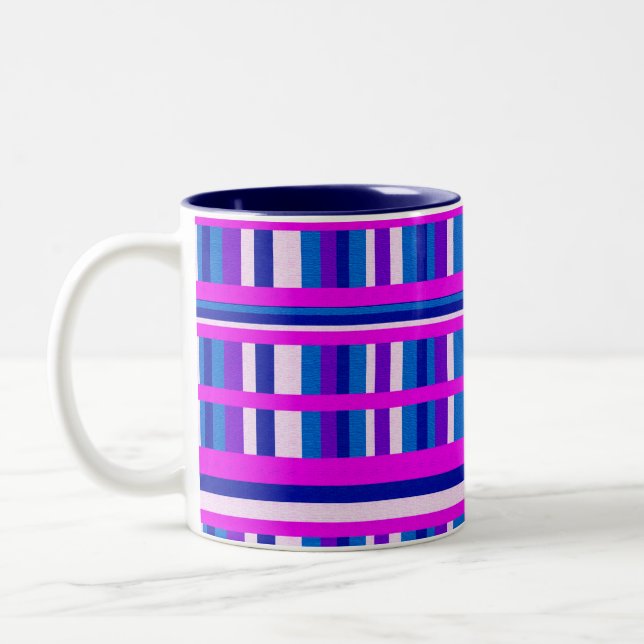 Tasse 2 Couleurs Carreaux Rose Violet Bleu (Gauche)