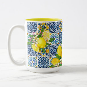 Tasse 2 Couleurs Carrelage méditerranéen clair Sicilien Citrus Lemo