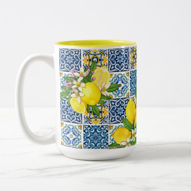 Tasse 2 Couleurs Carrelage méditerranéen clair Sicilien Citrus Lemo (Gauche)