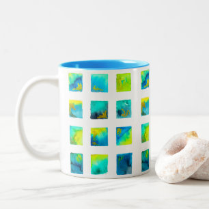 Tasse 2 Couleurs Carrés bleus aquarelle abstrait