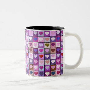 Tasse 2 Couleurs Carrés pourpres et roses de coeur