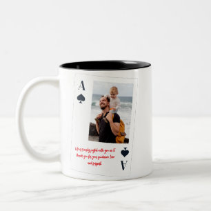 Tasse 2 Couleurs Carte As Personnalisée avec Photo de Papa en Noir
