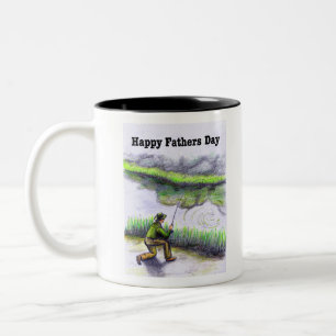 Tasse 2 Couleurs Carte Bonne Fête des Pères pêche à la truite saumo