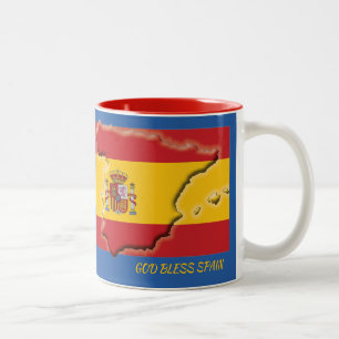 Tasse 2 Couleurs CARTE DE DRAPEAU ESPAGNE Écriture Customisée BLEU